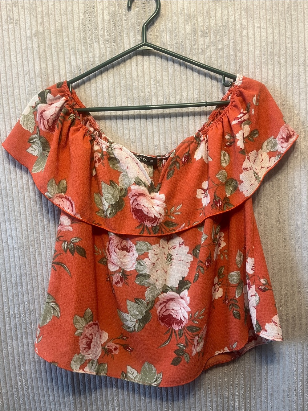 Top 10 USA Floral Off-Shoulder Coral Ruffle Camisole Medium